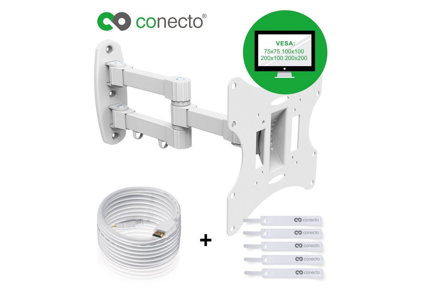 conecto TV Wandhalter für LCD LED Fernseher & Monitor TV-Wandhalterung, (bis 42 Zoll, schwenkbar, neigbar, ausziehbar) von conecto