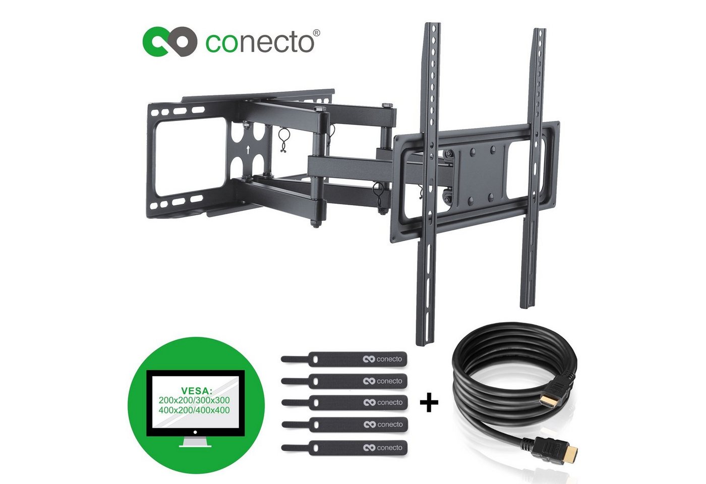 conecto TV Wandhalter für LCD LED Fernseher & Monitor TV-Wandhalterung, (bis 55 Zoll, neigbar, schwenkbar) von conecto