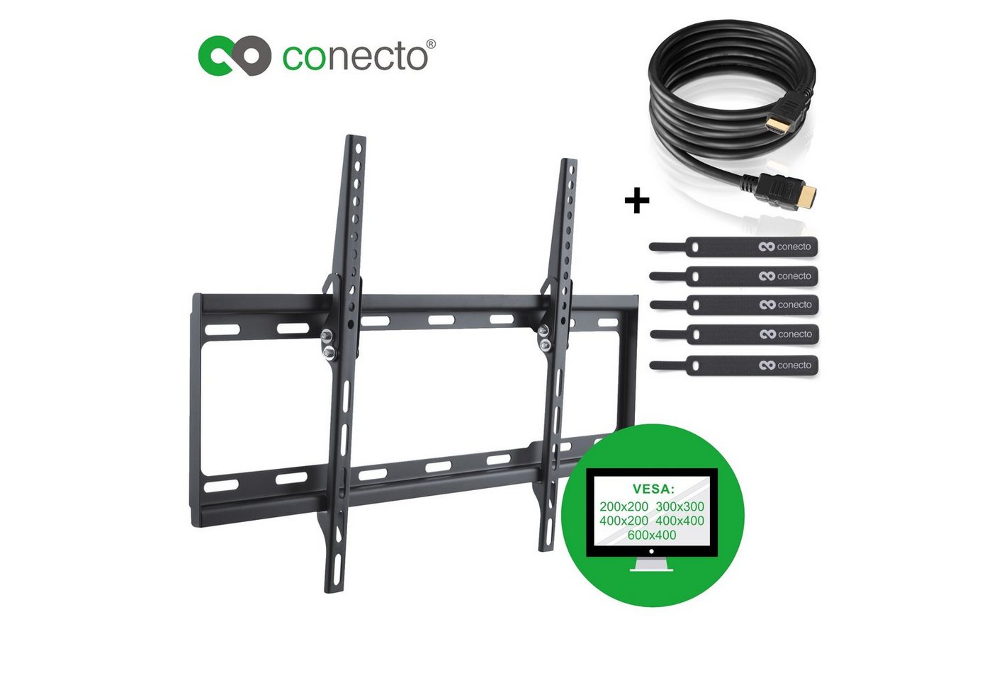 conecto TV Wandhalter für LCD LED Fernseher & Monitor TV-Wandhalterung, (bis 65 Zoll, neigbar) von conecto