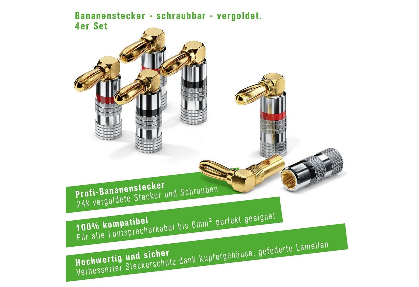 conecto conecto Bananenstecker 4er-Set, 90° gewinkelter Stecker, für alle Audio-Kabel von conecto