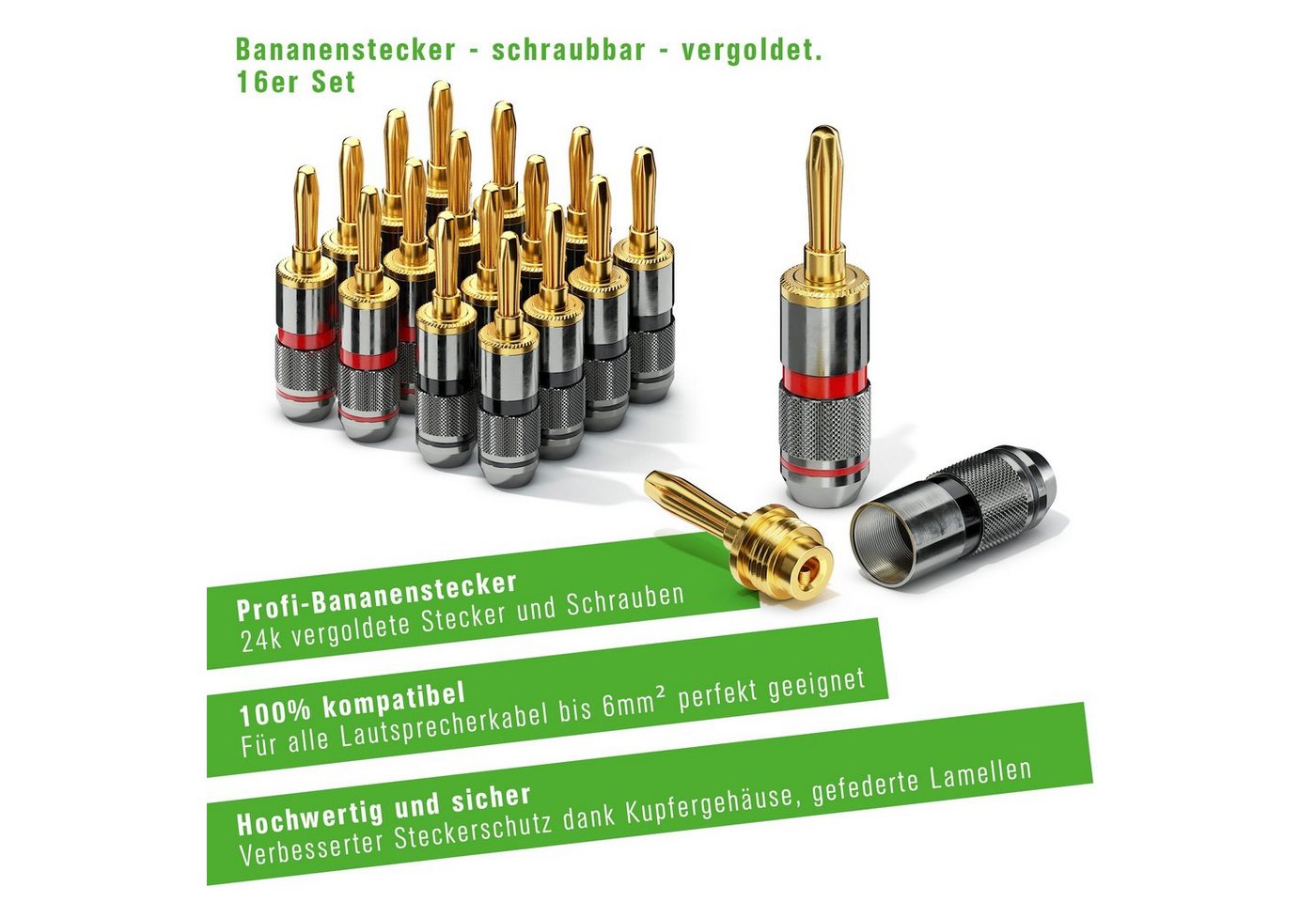 conecto conecto CC50643 Bananenstecker High-End Professionell (100% Kupfer) Audio-Kabel von conecto