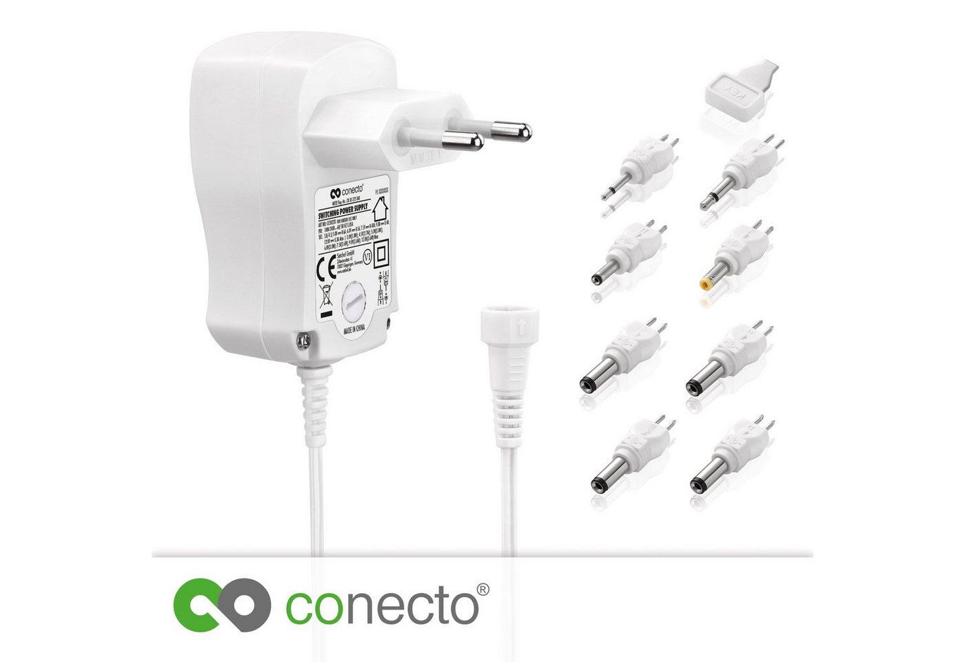 conecto conecto Universal Stecker Netzteil (3V - 12V Drehschalter) mit 8 Adapt Universal-Netzteil von conecto