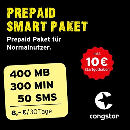 congstar Prepaid Smart Paket [SIM, Micro-SIM und Nano-SIM] - Das Prepaid Paket für Normalnutzer in bester D-Netz-Qualität inkl. 10 EUR Startguthaben. von congstar