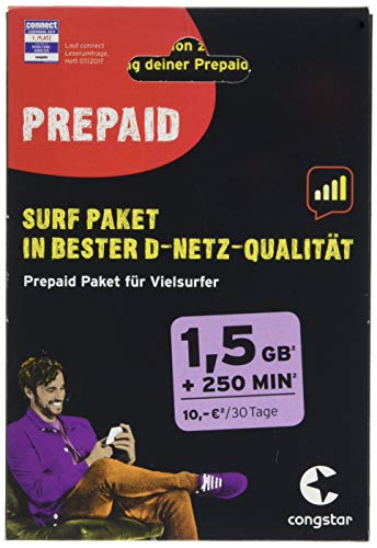 congstar Prepaid Surf Paket [SIM, Micro-SIM und Nano-SIM] – Das Prepaid-Paket für Vielsurfer in bester D-Netz-Qualität. von congstar