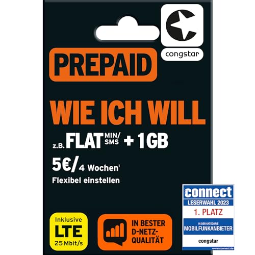 congstar Prepaid wie ich Will [SIM, Micro-SIM und Nano-SIM] - Ihr Wunschmix in Bester D-Netz Qualität inkl. 10 EUR Startguthaben. Mixen Sie Allnet-Minuten, SMS und GB so wie Sie es monatlich brauchen. von congstar