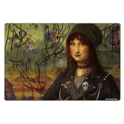 Schreibtischunterlage 60 x 40 cm, Street-Art, Punk-Rock, Graffiti, Schreibtisch-Matte aus hochwertigem Vinyl, Schreibunterlage, Modern Art, Made in Germany, BPA-frei | Design: “Mona Lisa Rocker“ von contento