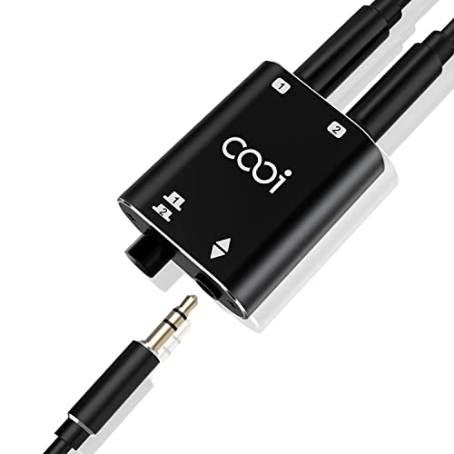 COOIDEA 3,5-mm-Jack-Audio-Switch 2(1)-In-1(2)-Out mit 3,5-mm-Audiokabel, Stereo-Audio-Umschalter, Audio Selector Schalter Sound Verteiler für Phono-Lautsprecher, Kopfhörer und PCs- Mini-Größe von cooidea