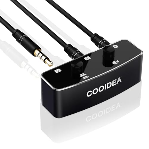 cooidea 3,5-mm-Jack-Audio-Switch 2(1)-In-1(2)-Out mit Stummschalttaste, 2/3/4-Pol-Kompatibilität (TS TRS TRRS), HiFi-Audio-Umschalter für PC, Telefon, Laptop, Kopfhörer von cooidea