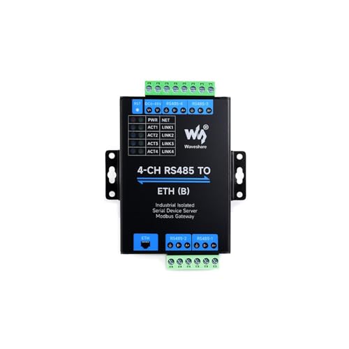 Coolwell 4-Ch RS485 to RJ45 Ethernet Serial Server 4 Channels RS485 Independent Operation Modbus Gateway Industrial Isolated Serial Module Bi-Directional Transmission von coolwell