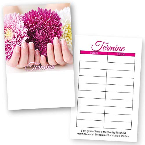 100 Nagelstudio Terminkarten FLOWER NAILS für Nageldesign, Maniküre und Nail Art mit 10 Terminfeldern von cosmeticPlus
