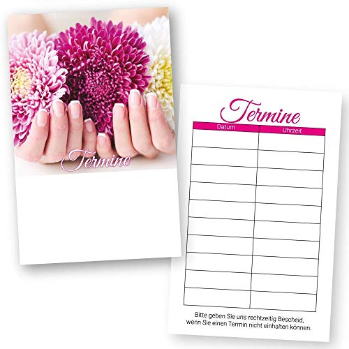100 Nagelstudio Terminkarten FLOWER NAILS für Nageldesign, Maniküre und Nail Art mit 10 Terminfeldern von cosmeticPlus