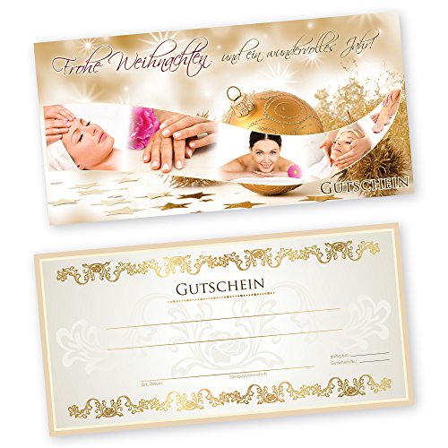 50 Weihnachtsgutscheine Gutscheinkarten XMAS GOLD 2 mit weißtransparenten Umschlägen für Kosmetikstudio Gutscheine Geschenkgutscheine von cosmeticPlus