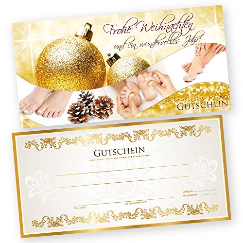 50 Weihnachtsgutscheine Gutscheinkarten XMAS GOLD FUSSPFLEGE für Fußpflegestudio Gutscheine Geschenkgutscheine von cosmeticPlus