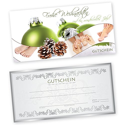 50 Weihnachtsgutscheine Gutscheinkarten XMAS GREEN FUßPFLEGE für Fußpflegestudio Gutscheine Geschenkgutscheine von cosmeticPlus