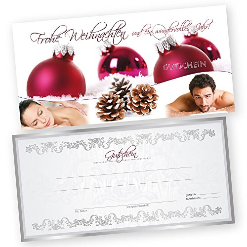 50 Weihnachtsgutscheine Gutscheinkarten XMAS RED MASSAGE mit weißtransparenten Umschlägen für Kosmetikstudio Gutscheine Geschenkgutscheine von cosmeticPlus