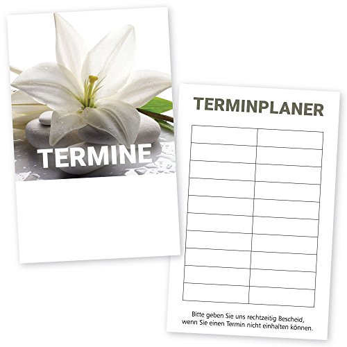 cosmeticPlus 100 stempelbare Terminkarten mit hellem Stein- und Blüten-Motiv - mit 10 Terminfeldern und Stempelfläche von cosmeticPlus