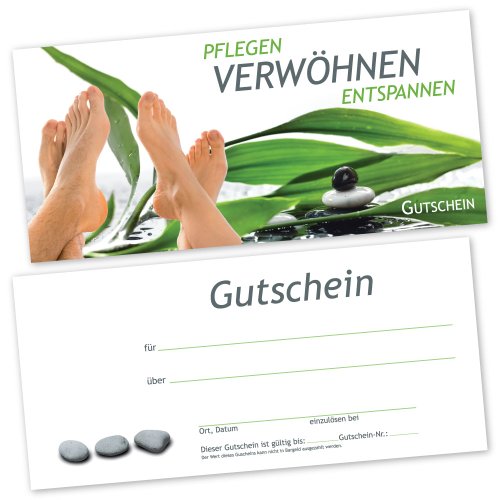 cosmeticPlus 50 Fußpflege – Gutscheinkarten FUß RELAX mit weißtransparenten Umschlägen Gutscheine Geschenkgutscheine von cosmeticPlus