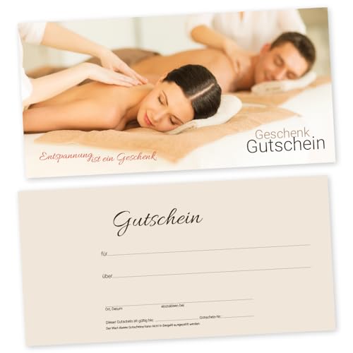 cosmeticPlus 50 Massage – Gutscheinkarten ENTSPANNUNG + transparente Umschläge Gutschein Geschenkgutschein für Massage- und Entspannungsdienstleister von cosmeticPlus