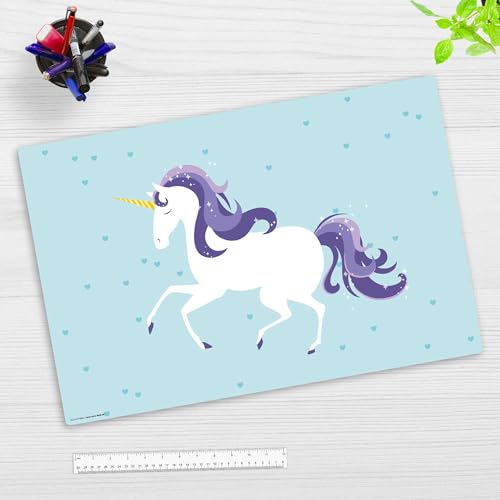 Schreibtischunterlage Kinder und Erwachsene – “Einhorn lila“ – aus erstklassigem Vinyl (Kunststoff) – 60 x 40 cm – Rutschfeste Schreibunterlage mit bestem Schutz – Made in Germany von coveryourdesk www.cover-your-desk.de