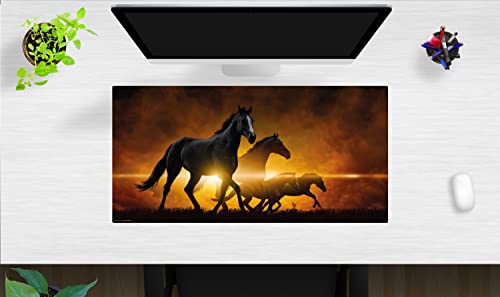 Schreibtischunterlage – Schwarze Pferde bei Sonnenaufgang – 80 x 40 cm – Schreibunterlage für Kinder aus Premium Vinyl – Made in Germany von coveryourdesk www.cover-your-desk.de