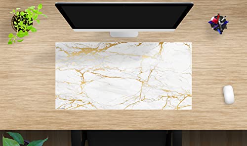Schreibtischunterlage – Weißer Marmor mit Goldadern – 80 x 40 cm – Schreibunterlage aus Premium Vinyl – Made in Germany von coveryourdesk www.cover-your-desk.de