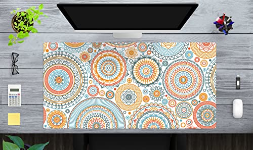 Schreibtischunterlage XXL mit integriertem Mousepad – “Mandala mit Kreisen“ – aus strapazierfähigem Vinyl (Kunststoff) – 100 x 50 – Rutschfeste Schreibunterlage für besten Schutz – Made in Germany von coveryourdesk www.cover-your-desk.de
