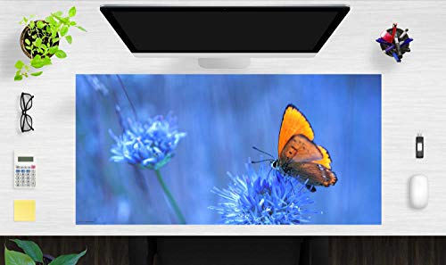 Schreibtischunterlage XXL mit integriertem Mousepad – “Orangener Schmetterling“ – aus strapazierfähigem Vinyl (Kunststoff) – 100 x 50 – Rutschfeste Schreibunterlage für besten Schutz – Made in Germany von coveryourdesk www.cover-your-desk.de