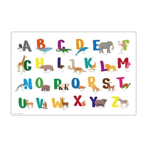 Schreibtischunterlage abwischbar für Kinder – Buntes ABC mit Tieren auf französisch – 60 x 40 cm – aus hochwertigem Vinyl von coveryourdesk www.cover-your-desk.de