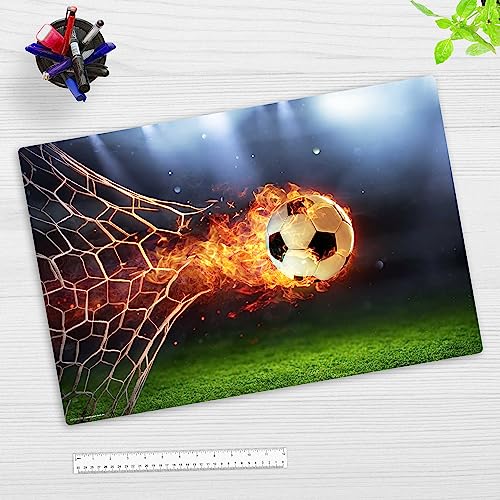 Schreibtischunterlage abwischbar für Kinder – Flammender Fußball mit Feuerschweif – 60 x 40 cm – aus hochwertigem Vinyl - Made in Germany von coveryourdesk www.cover-your-desk.de