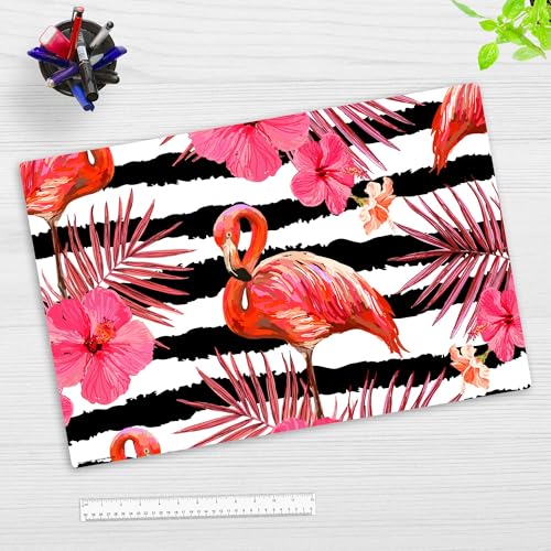 Schreibtischunterlage abwischbar für Kinder und Erwachsene - Flamingo & Hibiskusblüte - 60 x 40 cm - premium Vinyl - Made in Germany von coveryourdesk www.cover-your-desk.de