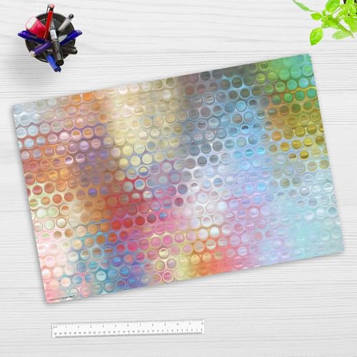 Schreibtischunterlage abwischbar für Kinder und Erwachsene - Regenbogen-Punkte Glas - 60 x 40 cm - premium Vinyl - Made in Germany von coveryourdesk www.cover-your-desk.de