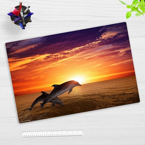 Schreibtischunterlage für Kinder und Erwachsene – “Delfine im Sonnenuntergang“ – aus erstklassigem Vinyl (Kunststoff) – 60 x 40 cm – Rutschfeste Schreibunterlage mit bestem Schutz – Made in Germany von coveryourdesk www.cover-your-desk.de