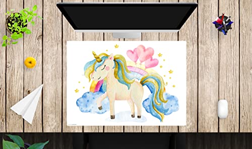 Schreibtischunterlage für Kinder und Erwachsene – “Einhorn in den Wolken“ – aus erstklassigem, strapazierfähigem Vinyl (Kunststoff -BPA frei) – 70 x 50 cm – Made in Germany von coveryourdesk www.cover-your-desk.de