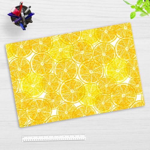 Schreibtischunterlage für Kinder und Erwachsene - Gelbe Zitronen Scheiben - 60 x 40 cm - aus hochwertigem Vinyl - Made in Germany von coveryourdesk www.cover-your-desk.de