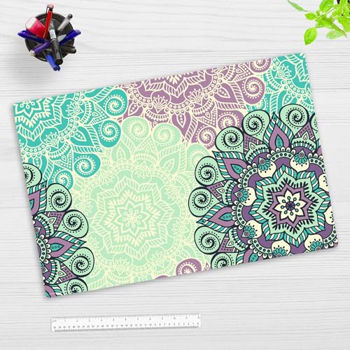 Schreibtischunterlage für Kinder und Erwachsene – “Mandala grün-türkis“ – aus erstklassigem, strapazierfähigem Vinyl (Kunststoff -BPA frei) – 60 x 40 cm – Made in Germany von coveryourdesk www.cover-your-desk.de
