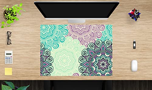 Schreibtischunterlage für Kinder und Erwachsene – “Mandala grün-türkis“ – aus erstklassigem, strapazierfähigem Vinyl (Kunststoff -BPA frei) – 70 x 50 cm – Made in Germany von coveryourdesk www.cover-your-desk.de