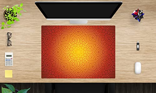 Schreibtischunterlage für Kinder und Erwachsene – “Mandala rot-gelb“ – aus erstklassigem, strapazierfähigem Vinyl (Kunststoff -BPA frei) – 70 x 50 cm – Made in Germany von coveryourdesk www.cover-your-desk.de