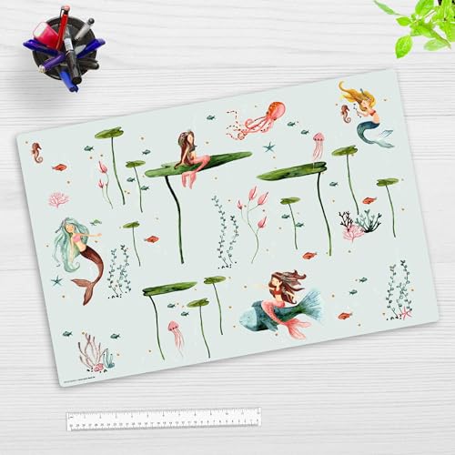 Schreibtischunterlage für Kinder und Erwachsene – “Meerjungfrau - Mermaid“ – aus erstklassigem, strapazierfähigem Vinyl (Kunststoff -BPA frei) – 60 x 40 cm – Made in Germany von coveryourdesk www.cover-your-desk.de
