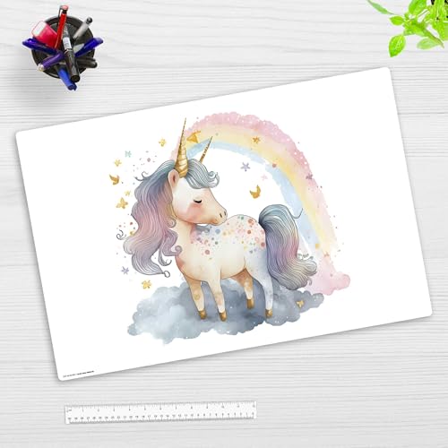 Schreibtischunterlage für Kinder und Erwachsene - Regenbogen Einhorn Aquarell - 60 x 40 cm - aus hochwertigem Vinyl - Made in Germany von coveryourdesk www.cover-your-desk.de