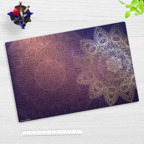 Schreibtischunterlage für Kinder und Erwachsene - lila-goldenes Mandala - 60 x 40 cm - aus hochwertigem Vinyl - Made in Germany von coveryourdesk www.cover-your-desk.de