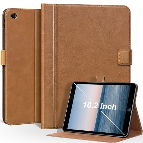 CPNVWA Lederhülle für iPad 9. / 8. / 7. Generation 10,2 Zoll (2021/2020/2019), Premium-Leder-Folio-Hülle mit automatischer Wake-/Sleep-Funktion, verstellbarer Ständer, Braun von cpnvwa