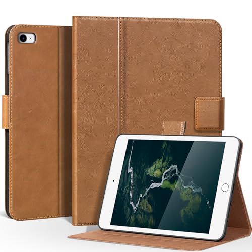 CPNVWA Lederhülle für iPad Mini 5. / 4. / 3. / 2. / 1. Generation (2019/2015/2014/2013/2012), Premium-Leder-Folio-Hülle, automatische Wake/Sleep-Funktion, verstellbarer Ständer, Braun von cpnvwa