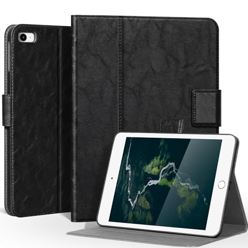 CPNVWA Lederhülle für iPad Mini 5. / 4. / 3. / 2. / 1. Generation (2019/2015/2014/2013/2012), Premium-Leder-Folio-Hülle, automatische Wake/Sleep-Funktion, verstellbarer Ständer, Schwarz von cpnvwa