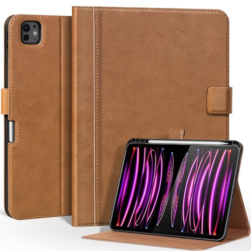 CPNVWA Lederhülle für iPad Pro 27,9 cm (11 Zoll) (M4) 2024, Premium-Leder-Folio-Schutzhülle mit Stifthalter, automatische Wake/Sleep-Funktion und verstellbarer Ständer, Braun von cpnvwa