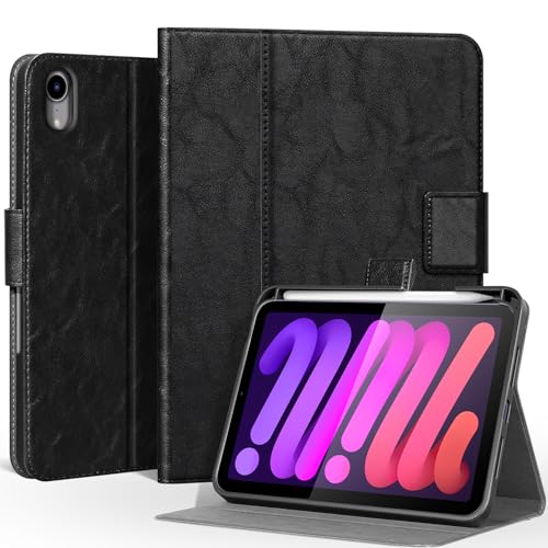 CPNVWA Schutzhülle aus echtem Leder für iPad Mini 7. A17 Pro 2024, iPad Mini 6. Generation 20,6 cm (8,3 Zoll) 2021, Premium-Leder-Folio mit Stifthalter, Magnetverschluss, Smart-Cover, automatische von cpnvwa