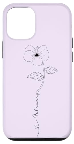Hülle für iPhone 12/12 Pro Minimalistische Kunst Blumenzeichnung Violett Februar Geburt Blume von cranberrysky retro