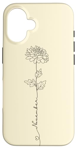 Hülle für iPhone 16 Minimalistische Boho-Zeichnung Chrysanthemen November Geburt Blume von cranberrysky retro
