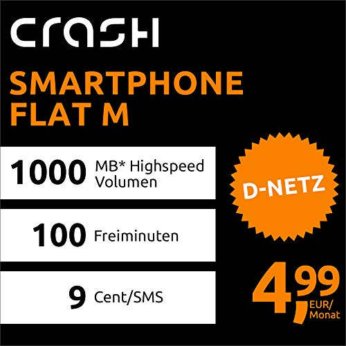 Crash Smartphone Flat M mit 1 GB Internet Flat max. 21,6 MBit/s, 100 Frei-Minuten in alle deutschen Netze, EU-Roaming, 24 Monate Laufzeit, monatlich nur 4,99 EUR Crash Smartphone Flat M mit 1 GB Internet Flat max. 21,6 MBit/s, 100 Frei-Minuten in alle deutschen Netze, EU-Roaming, 24 Monate Laufzeit, monatlich nur 4,99 EUR von crash