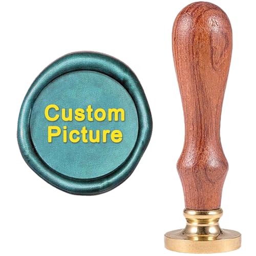 CRASPIRE Custom Wax Seal Stamp, Siegellack Stempel Personalisiertes Logo Design Bild Foto Graviert 30mm Holzgriff Messing Rundkopf Siegelstempel von craspire