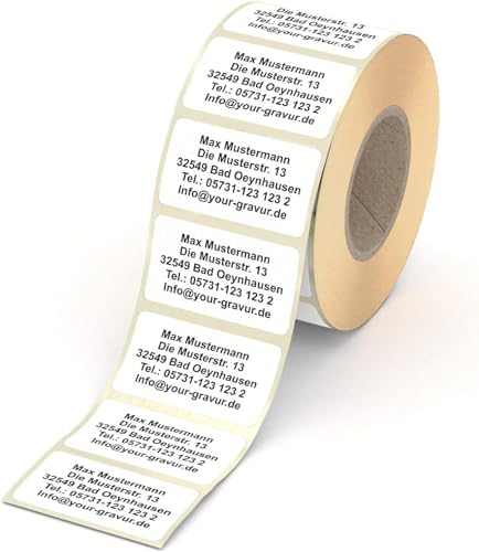100 Adressetiketten personalisiert – weiße Namensaufkleber in 57x32mm – schwarzer Druck auf Haftpapier – von Creativgravur von creativgravur